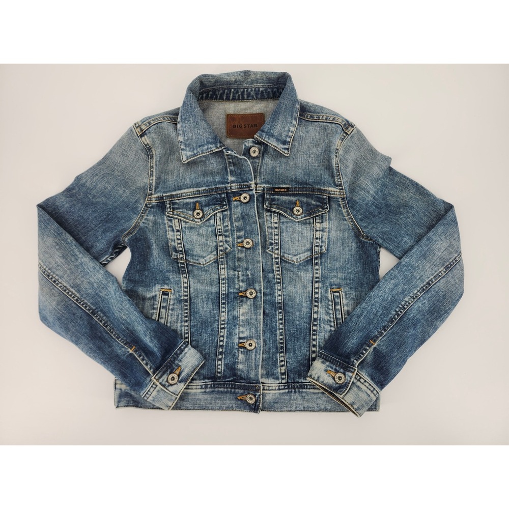 Big Star Womens Denim Trucker Jacket Medium Wash Fall Jacket Cowgirl Size S